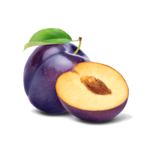 Zdjęcie całej i przekrojonej śliwki.